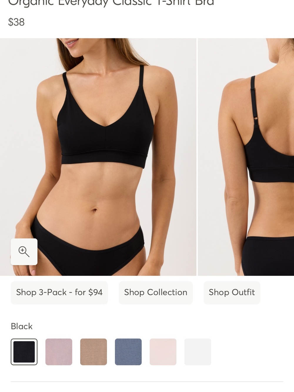 Pact Organic Everyday Classic T‑Shirt Bra, Color Black, Size Small, EUC
